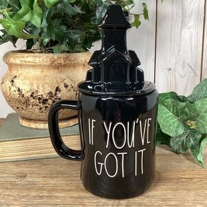 Rae Dunn IF YOU’VE GOT IT HAUNT IT  Black Mug Haunted House Topper Halloween